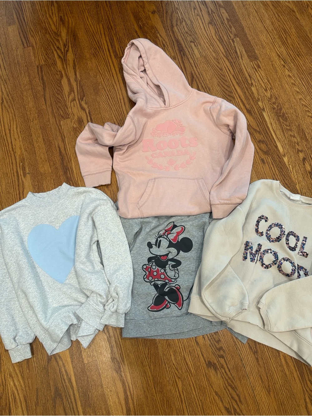 Zara Roots Old Navy Girl Graphic Sweater Hoodie Lot 4pc Minnie Sequin 10 12